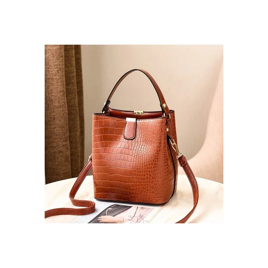 Exotic CrocLuxe Leather Bucket Shoulder Bag