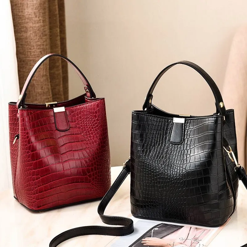 Exotic CrocLuxe Leather Bucket Shoulder Bag