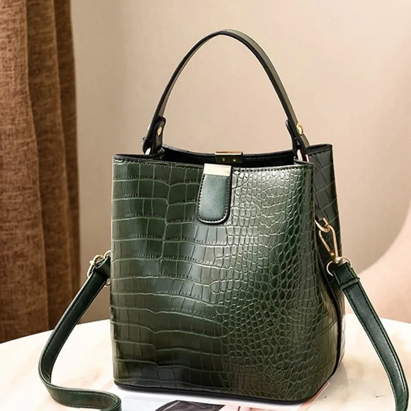Exotic CrocLuxe Leather Bucket Shoulder Bag