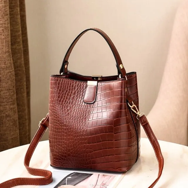 Exotic CrocLuxe Leather Bucket Shoulder Bag