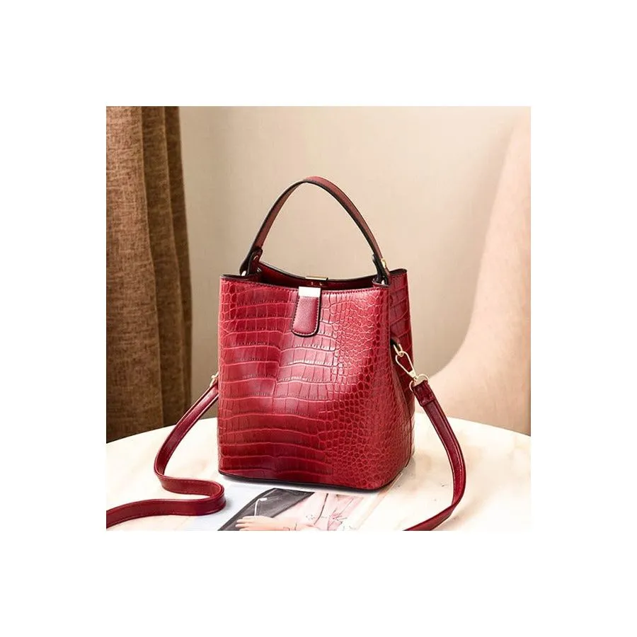 Exotic CrocLuxe Leather Bucket Shoulder Bag