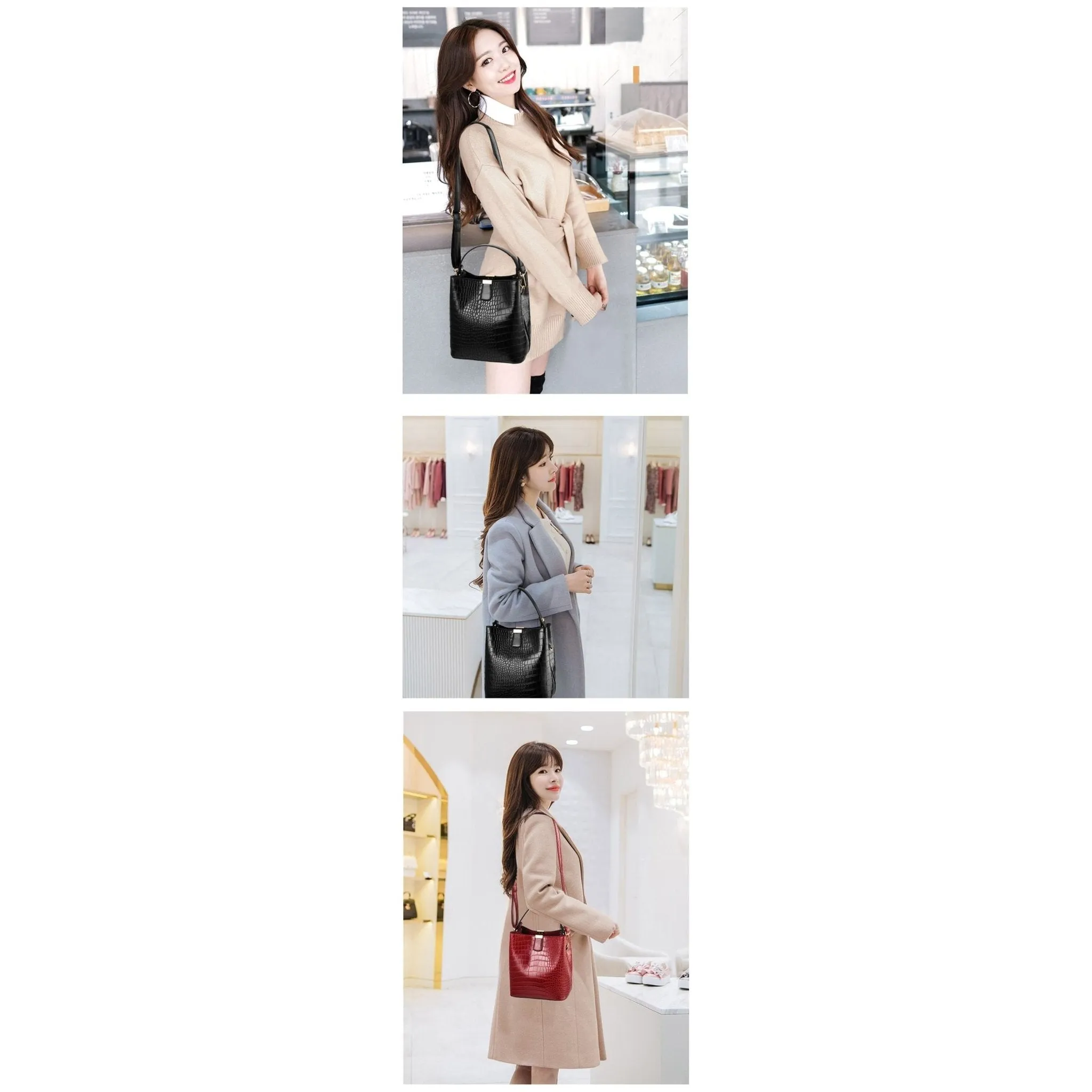Exotic CrocLuxe Leather Bucket Shoulder Bag