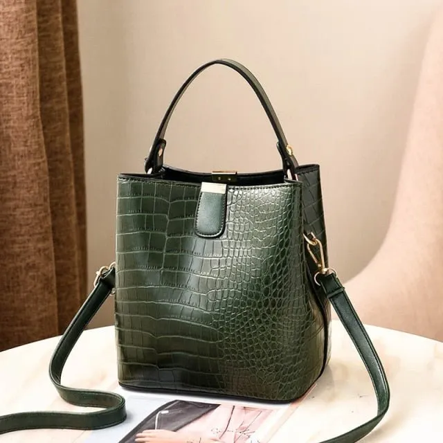 Exotic CrocLuxe Leather Bucket Shoulder Bag