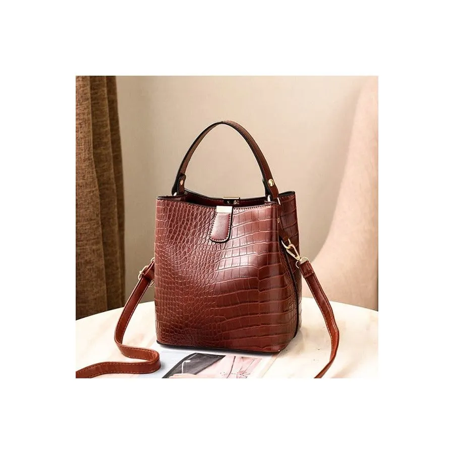 Exotic CrocLuxe Leather Bucket Shoulder Bag
