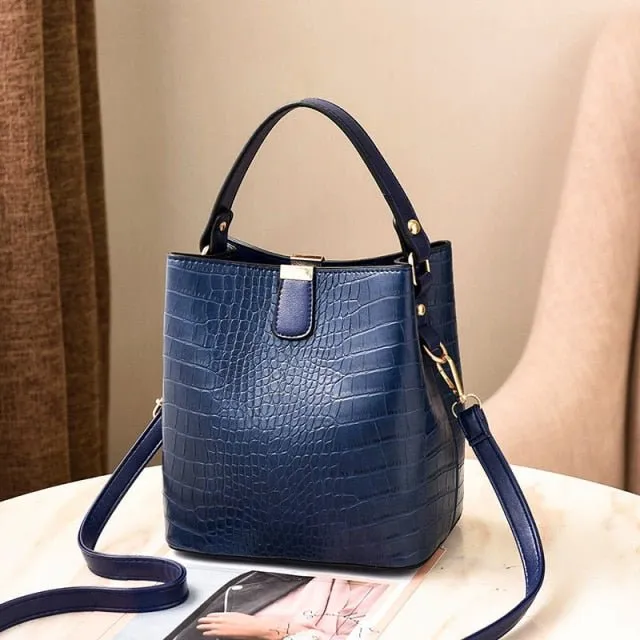 Exotic CrocLuxe Leather Bucket Shoulder Bag