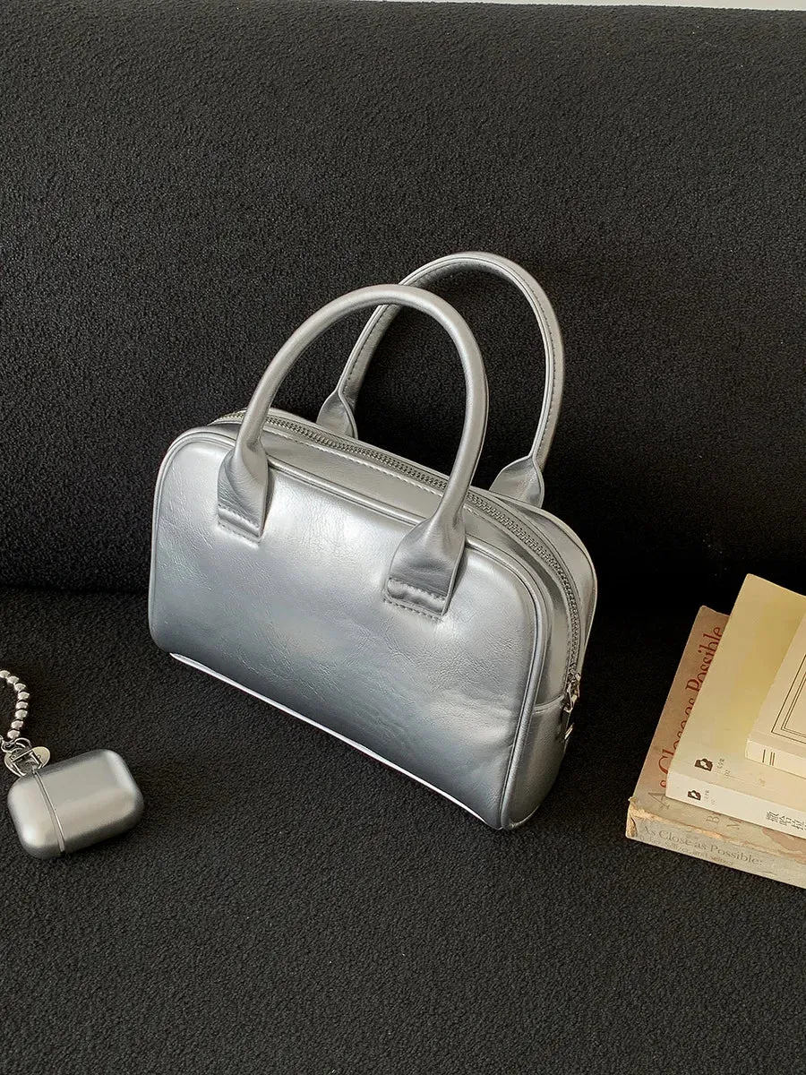 Fashion Retro Women Small Pillow Silver Handbags and Purses Winter Leather Crossbody Bags Lady Shoulder Bags