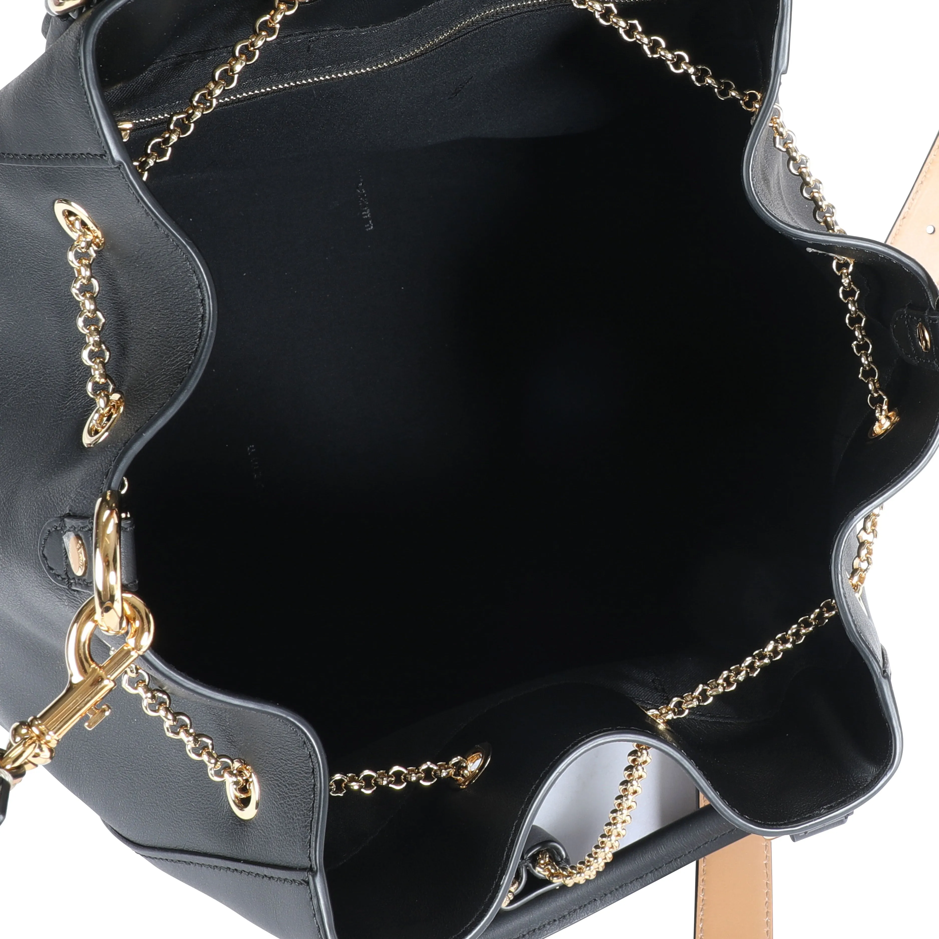 FENDI Black Vitello Leather Karligraphy Chain Bucket Bag