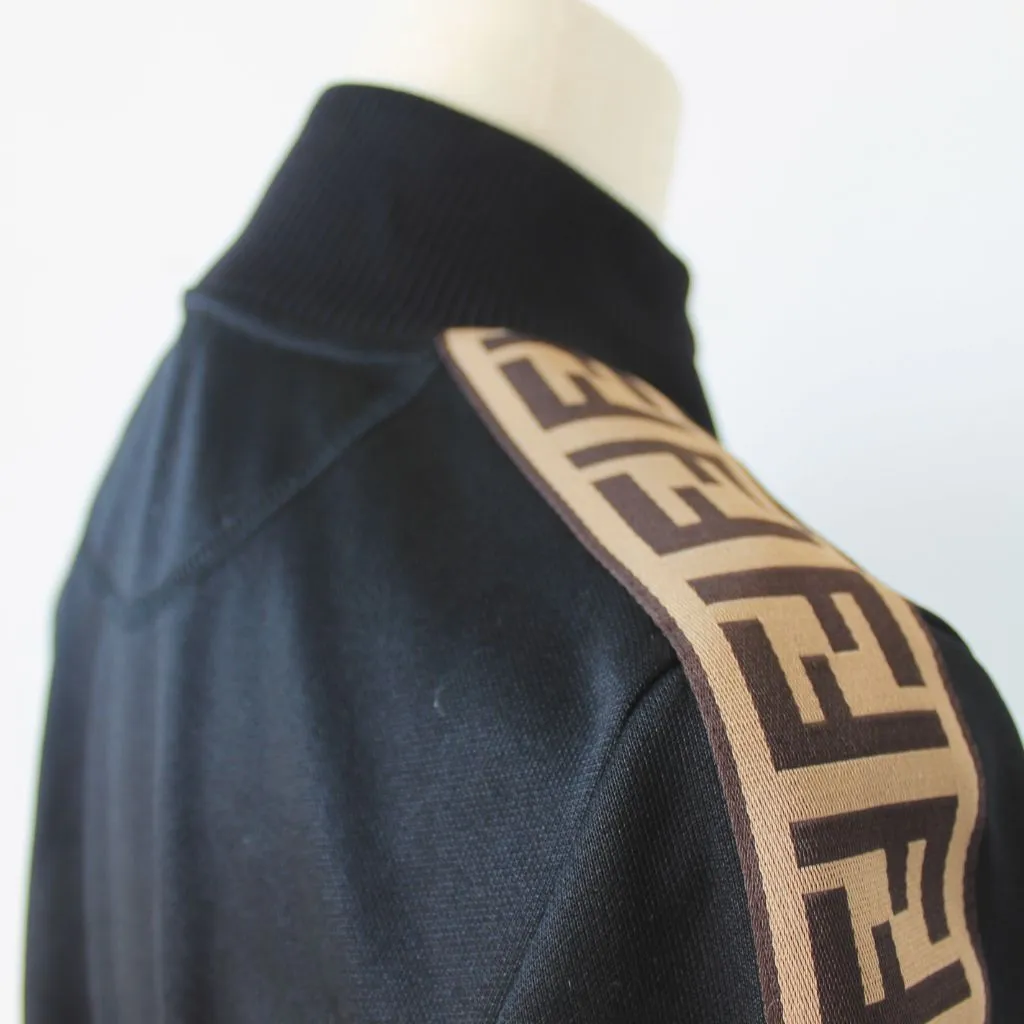 Fendi black zip up with FF zucca print on sleeves