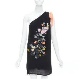 FENDI Vintage black coral floral embellished one shoulder dress IT42 M