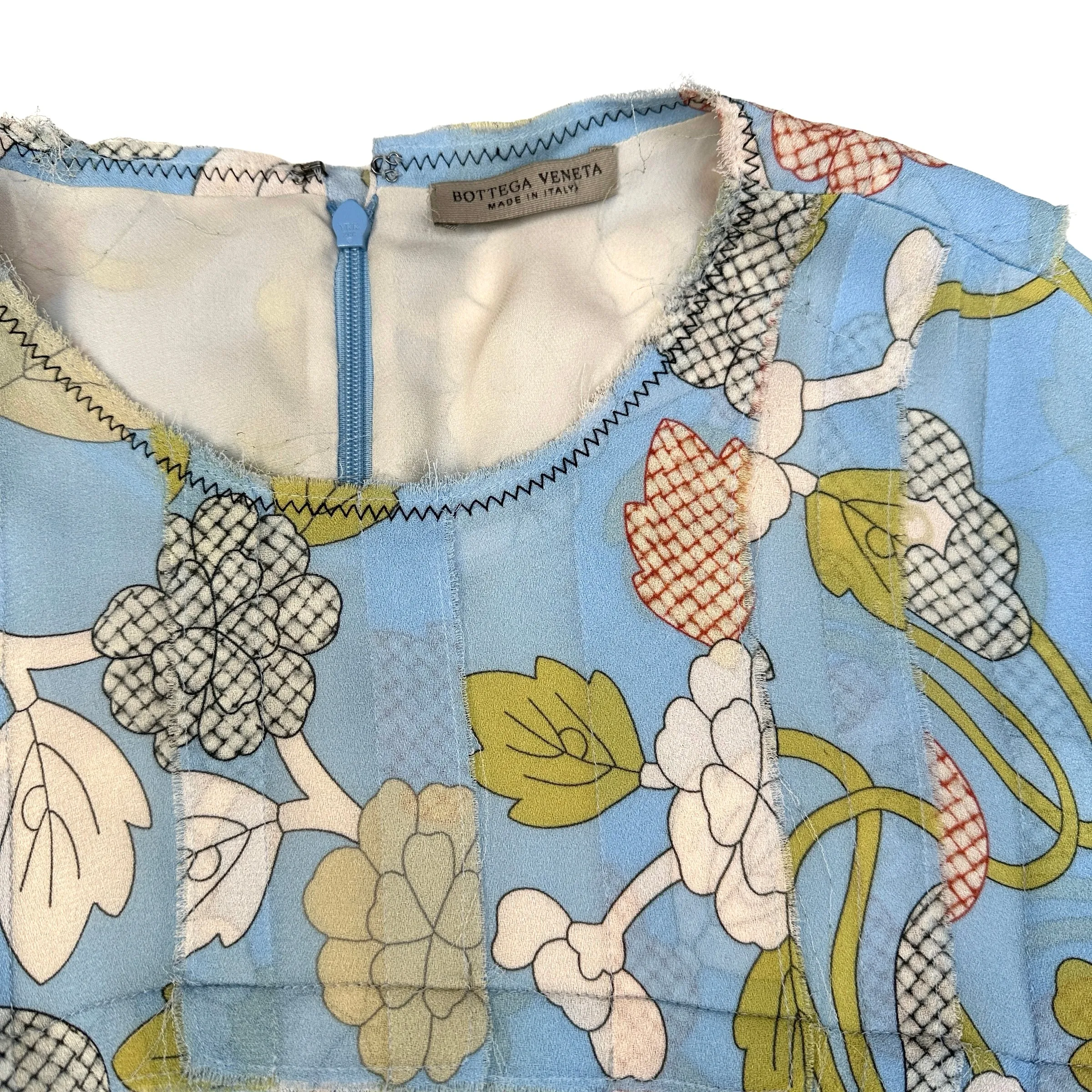 Floral Blue Silk Dress - M