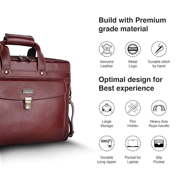 Genuine Leather Laptop Messenger Bag For Men - It Comes With 1 Year Warranty