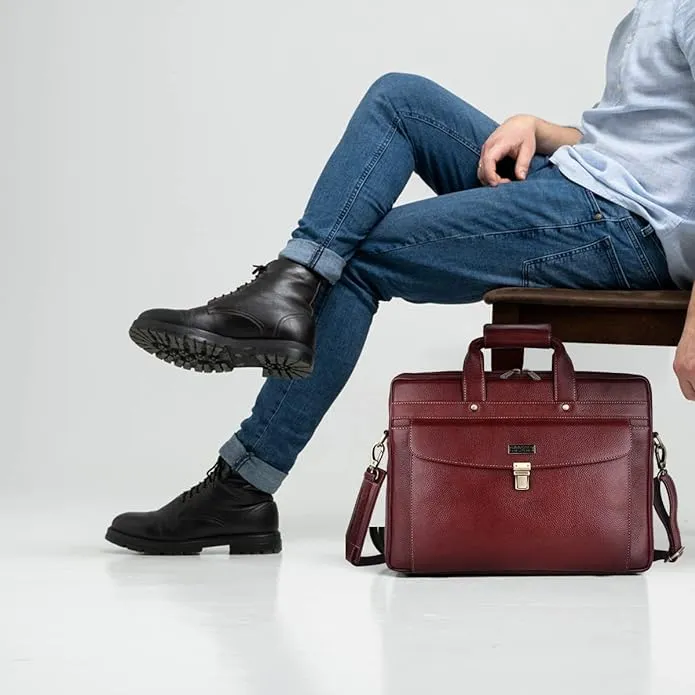 Genuine Leather Laptop Messenger Bag For Men - It Comes With 1 Year Warranty