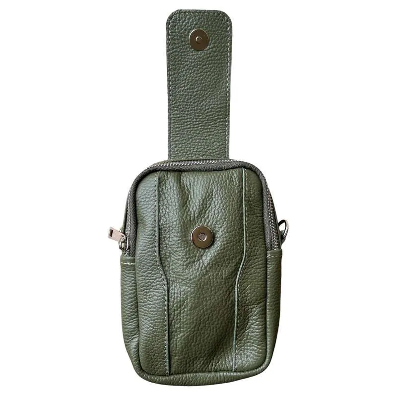 Italian Leather Cross-Body Camera Bag in Olive Green