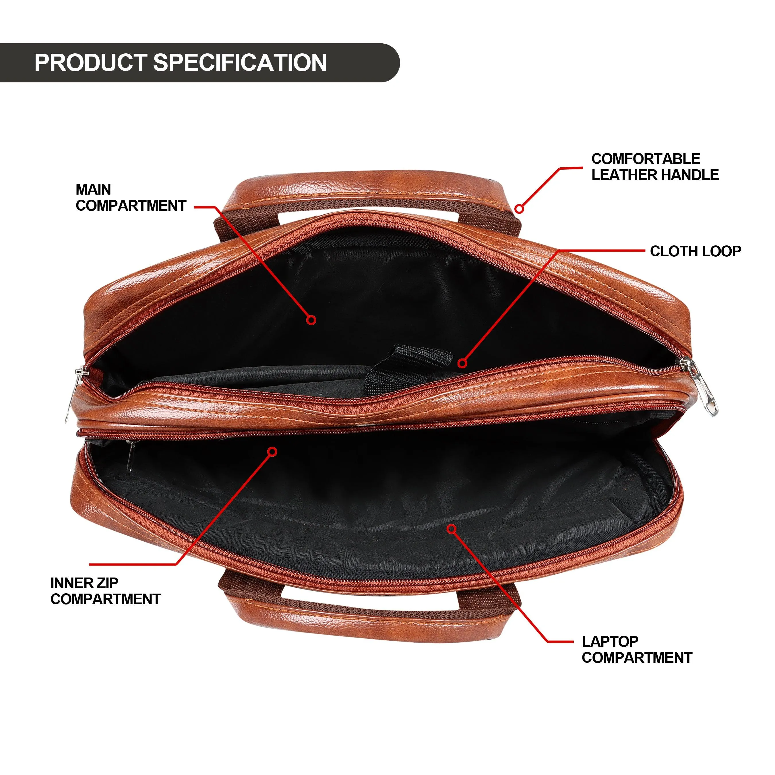Jaxer Tan Leather Laptop Messenger Bag for Men - JXRMB019