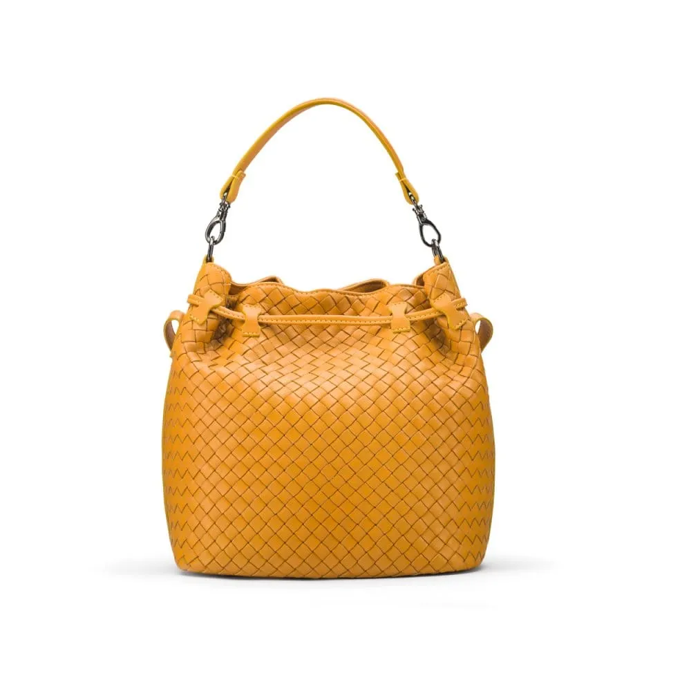 Kelly Woven Leather Bucket Bag - Yellow