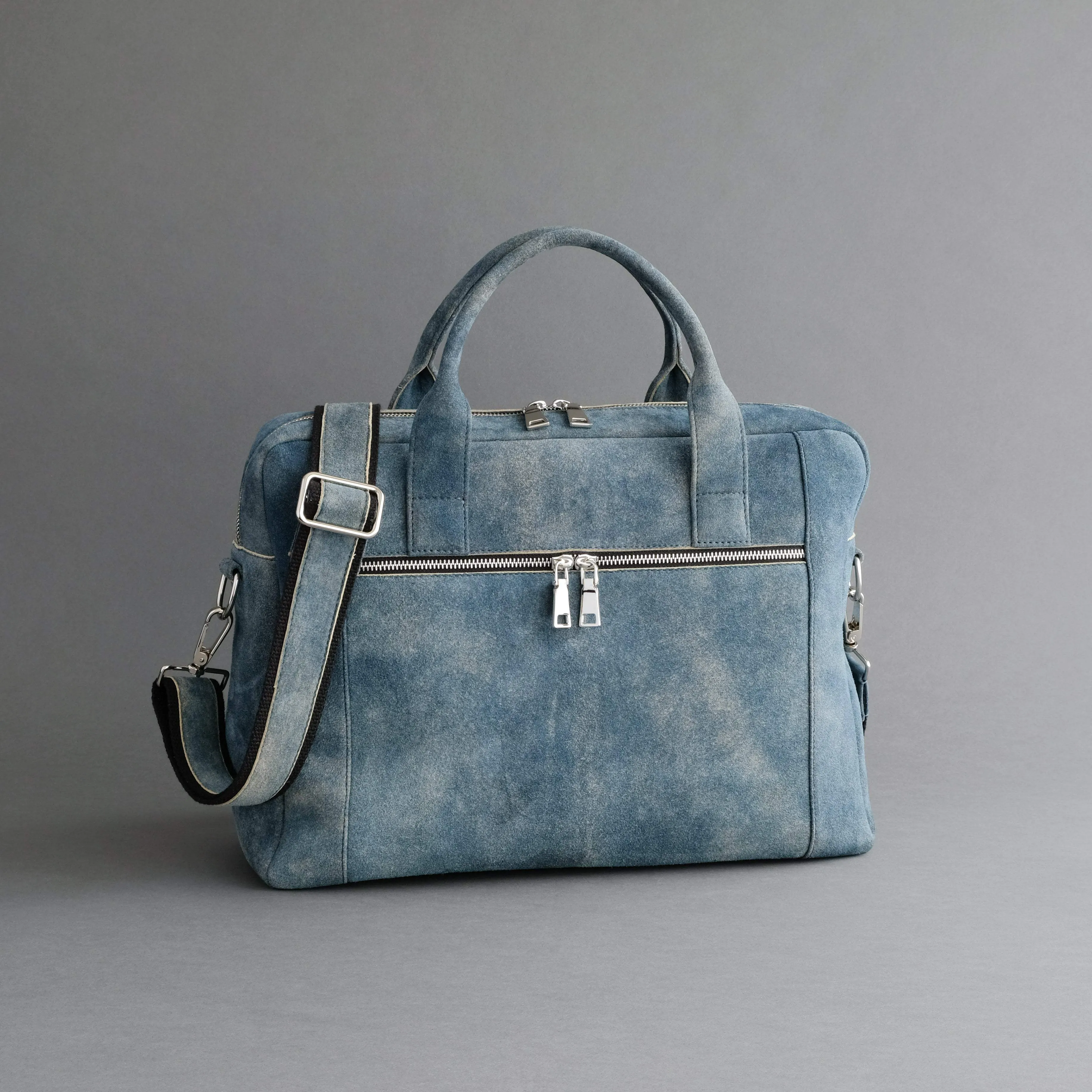 Laptop Carrying Bag Made From Jeans Blue Goatskin Suede