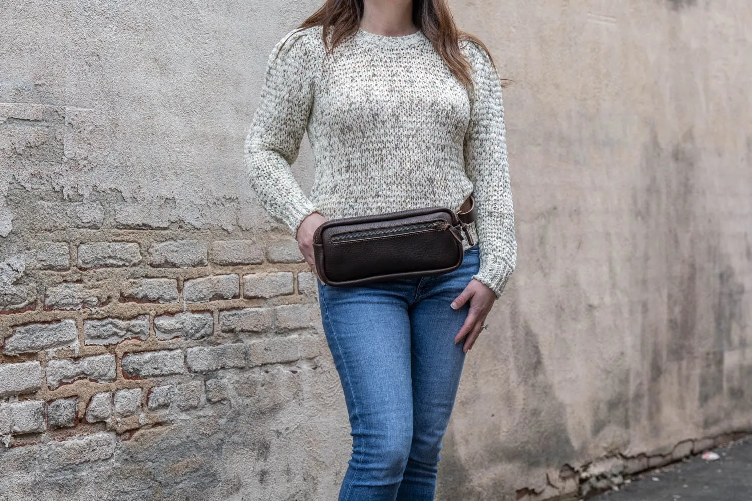 LEATHER FANNY PACK / LEATHER WAIST BAG - DELUXE - PINE GREEN BISON