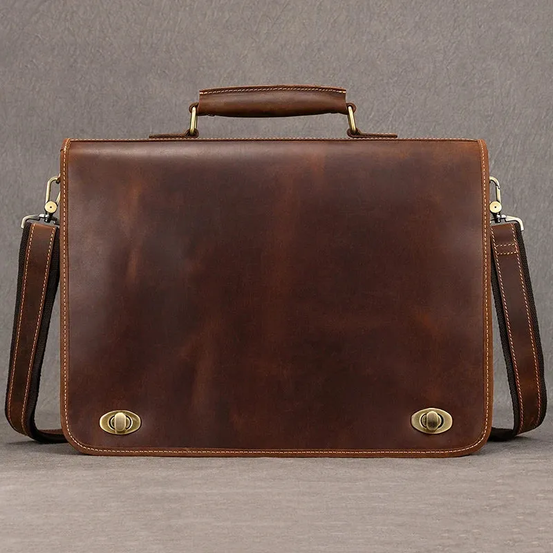Luxury Genuine Leather Briefcase Laptop Bag Vintage Shoulder Bag