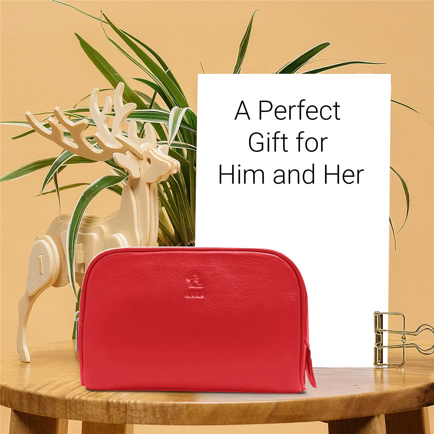 Malia Olive Leather Wash Bag for Men and Women