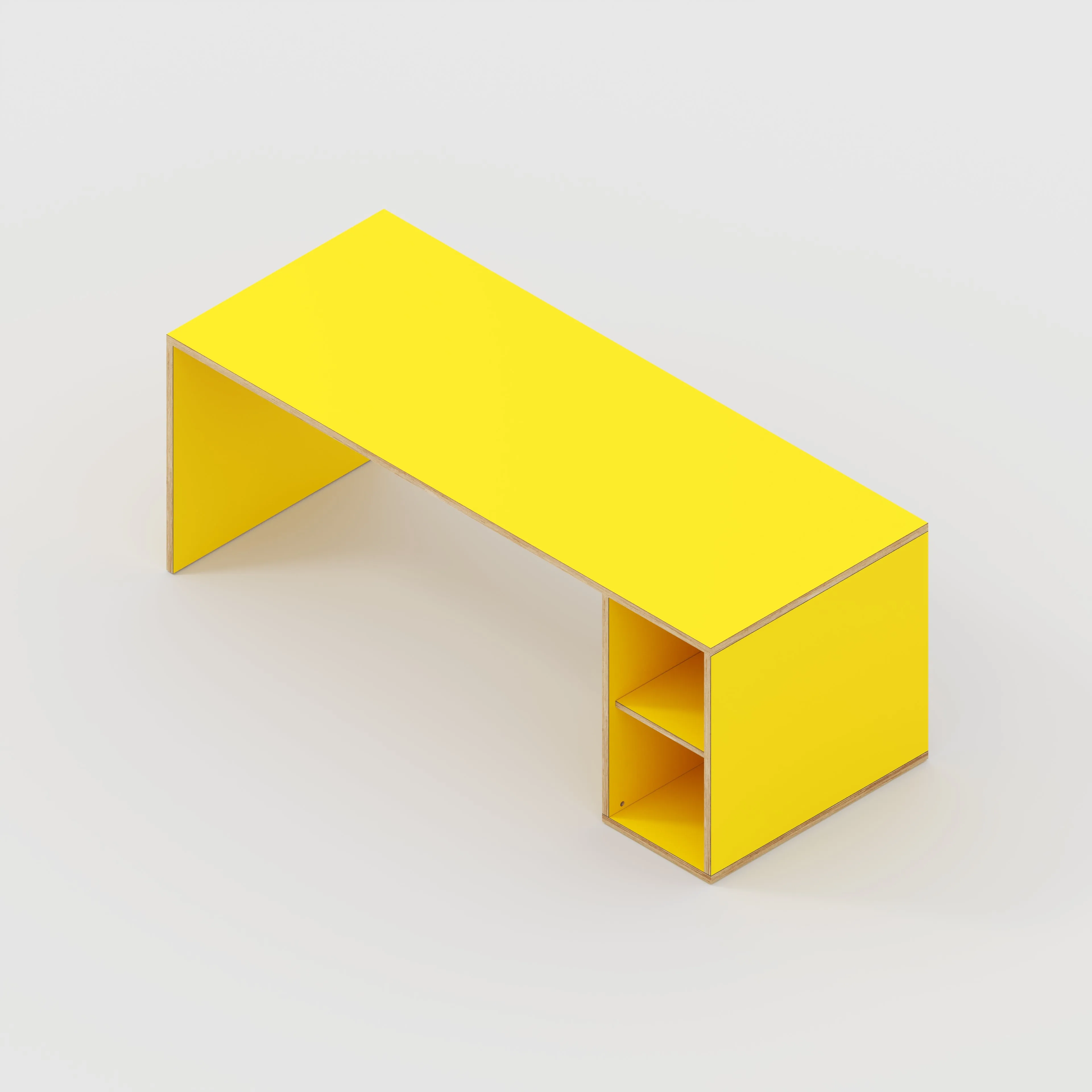 Plywood Desk with Storage Type 1 RH - Open Shelves - Formica Chrome Yellow - 2000(w) x 800(d) x 750(h)