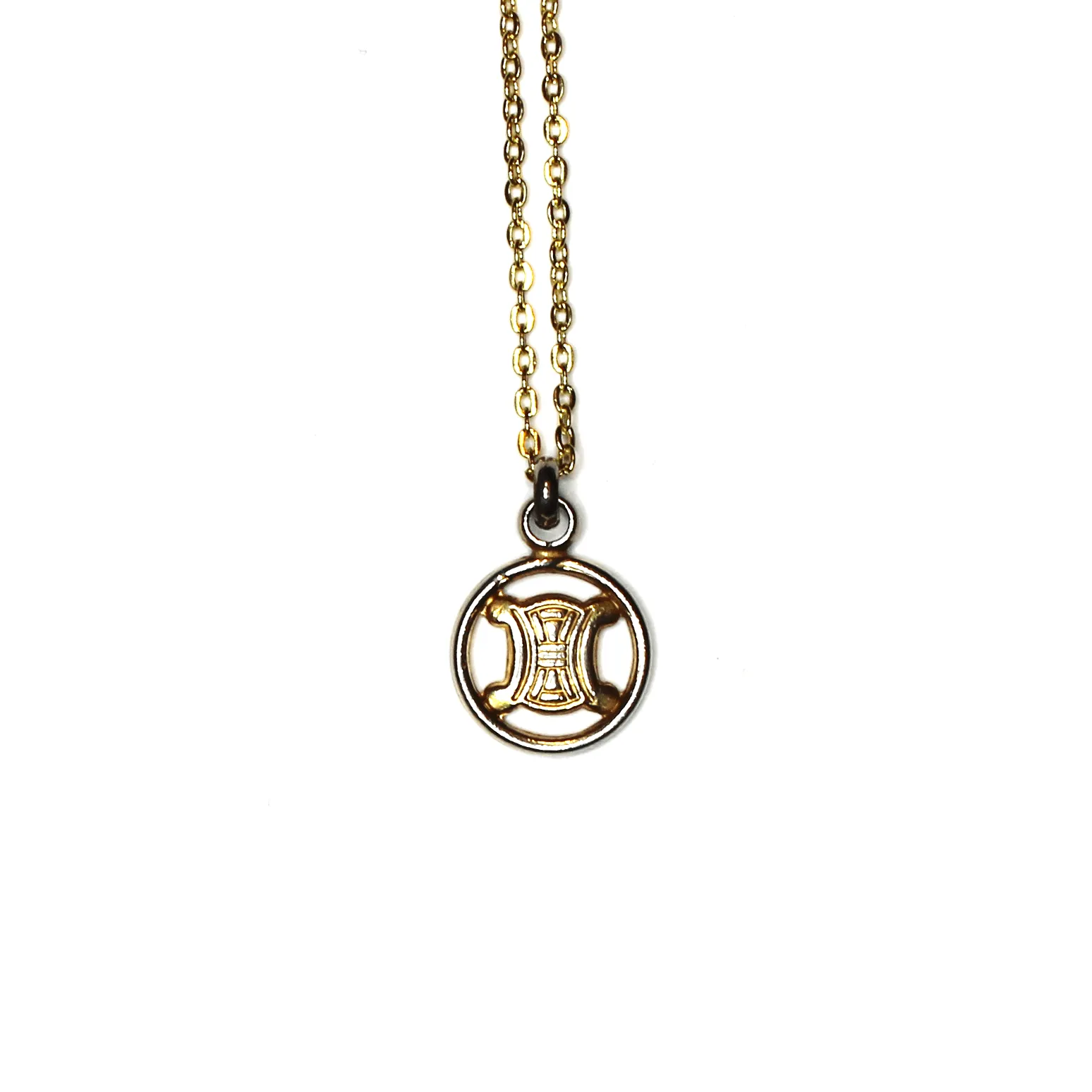 Small Gold/ Silver Celine Circle Two Tone Logo Pendent Chain