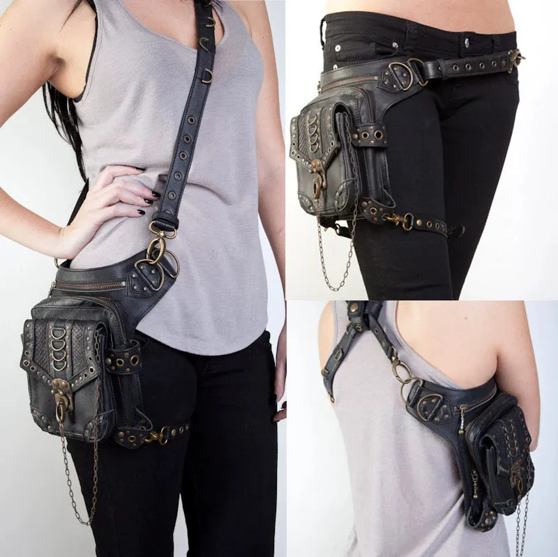 Steampunk Retro Motorcycle Bag Rock Leg Bag Men's Shoulder Crossbody Bag Women's Waist Bag Motorcycle Cycling Bag