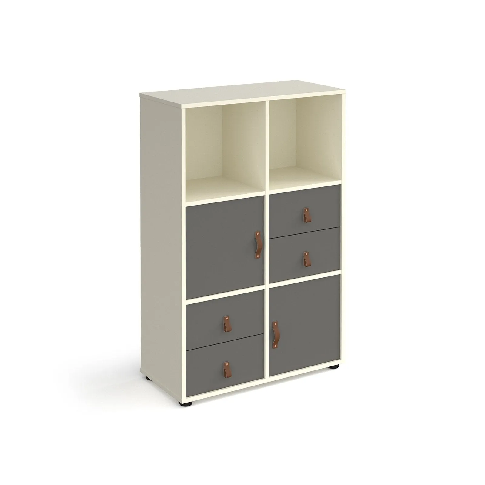 Universal cube storage unit 1295mm high on glides with 2 cupboards and 2 sets of drawers