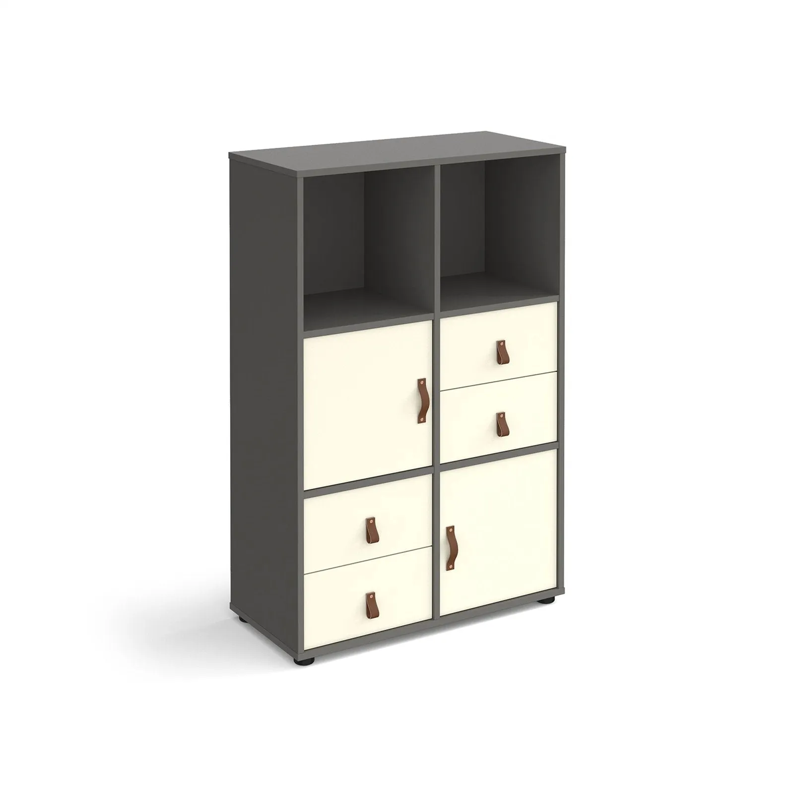 Universal cube storage unit 1295mm high on glides with 2 cupboards and 2 sets of drawers