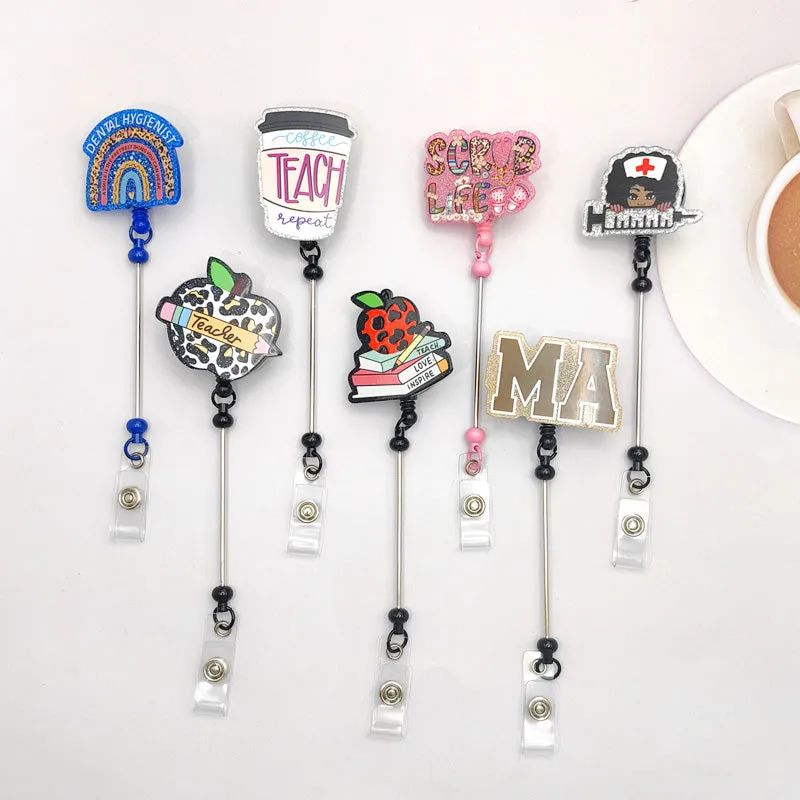 Wholesale Badge Reels  DIY Beadable Bar Velcro Retractable Keychain