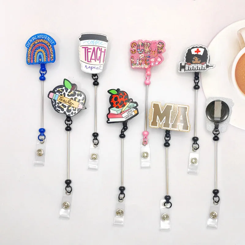 Wholesale Badge Reels  DIY Beadable Bar Velcro Retractable Keychain