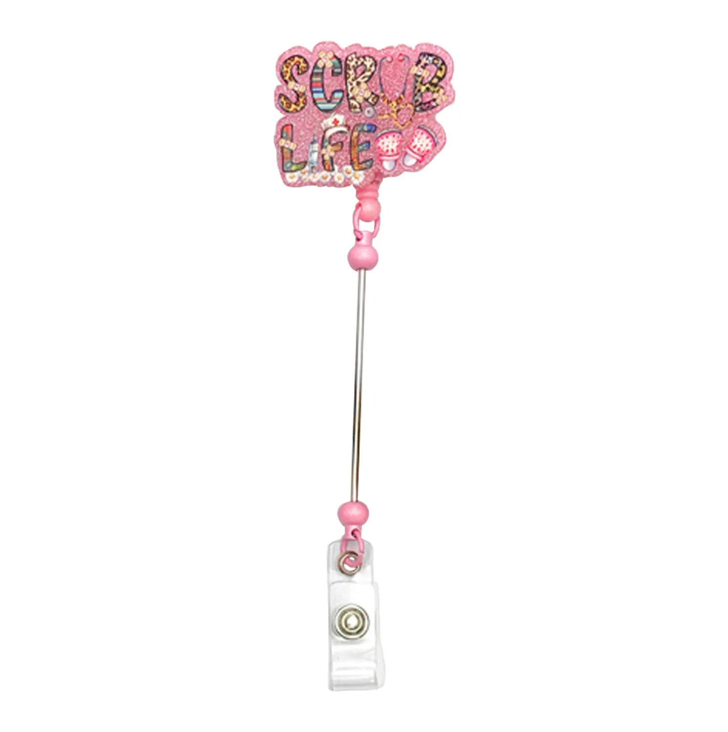 Wholesale Badge Reels  DIY Beadable Bar Velcro Retractable Keychain