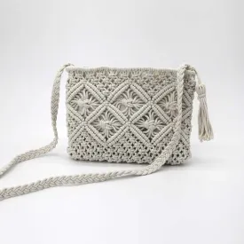 Woven Summer Shoulder Bag with Tassel in White