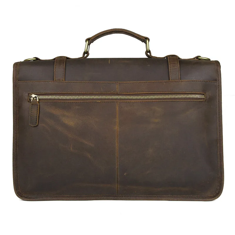 YAAGLE Exquisite Crazy Horse Leather Briefcase 14 Inch Laptop Business Handbag YG7397
