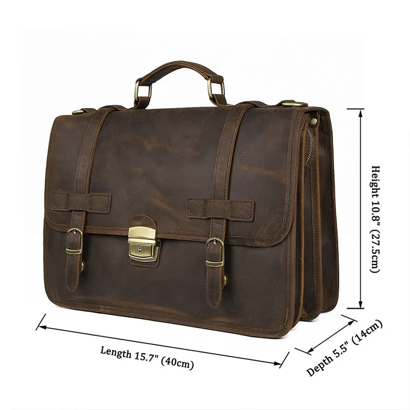 YAAGLE Exquisite Crazy Horse Leather Briefcase 14 Inch Laptop Business Handbag YG7397