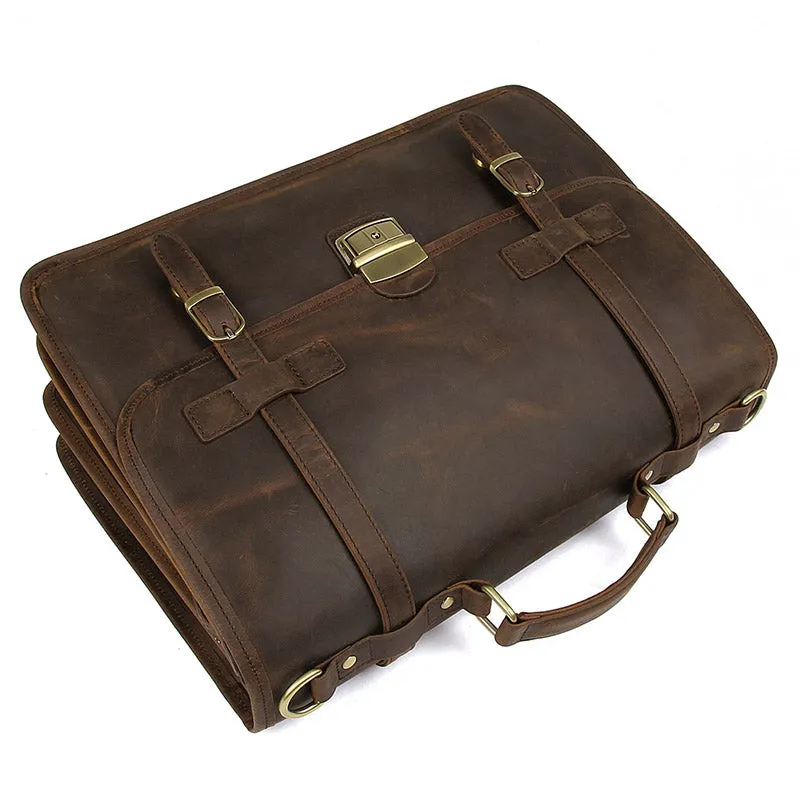 YAAGLE Exquisite Crazy Horse Leather Briefcase 14 Inch Laptop Business Handbag YG7397