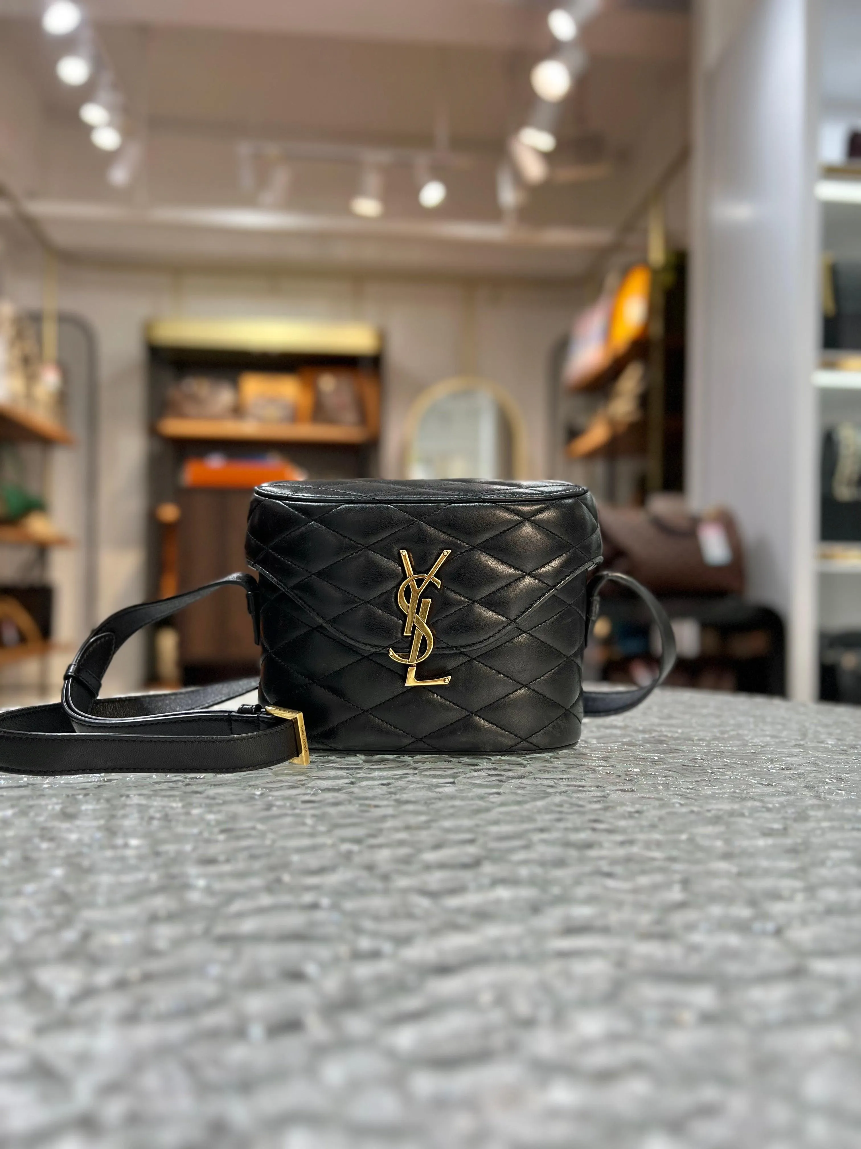 YVES SAINT LAURENT (YSL) Paris Black Leather June Women's Crossbody Sling Bag